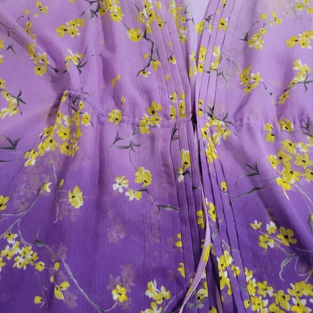 Apt 9 Sheer Kimono Top Womens Medium Purple Ombre Floral Relaxed Feminine